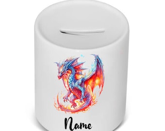 Dragon Money Box, piggy bank, personalised coin jar, dragon gift, add a name to customise.