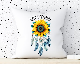 Continue sonhando, capa de almofada girassol Dream Catcher
