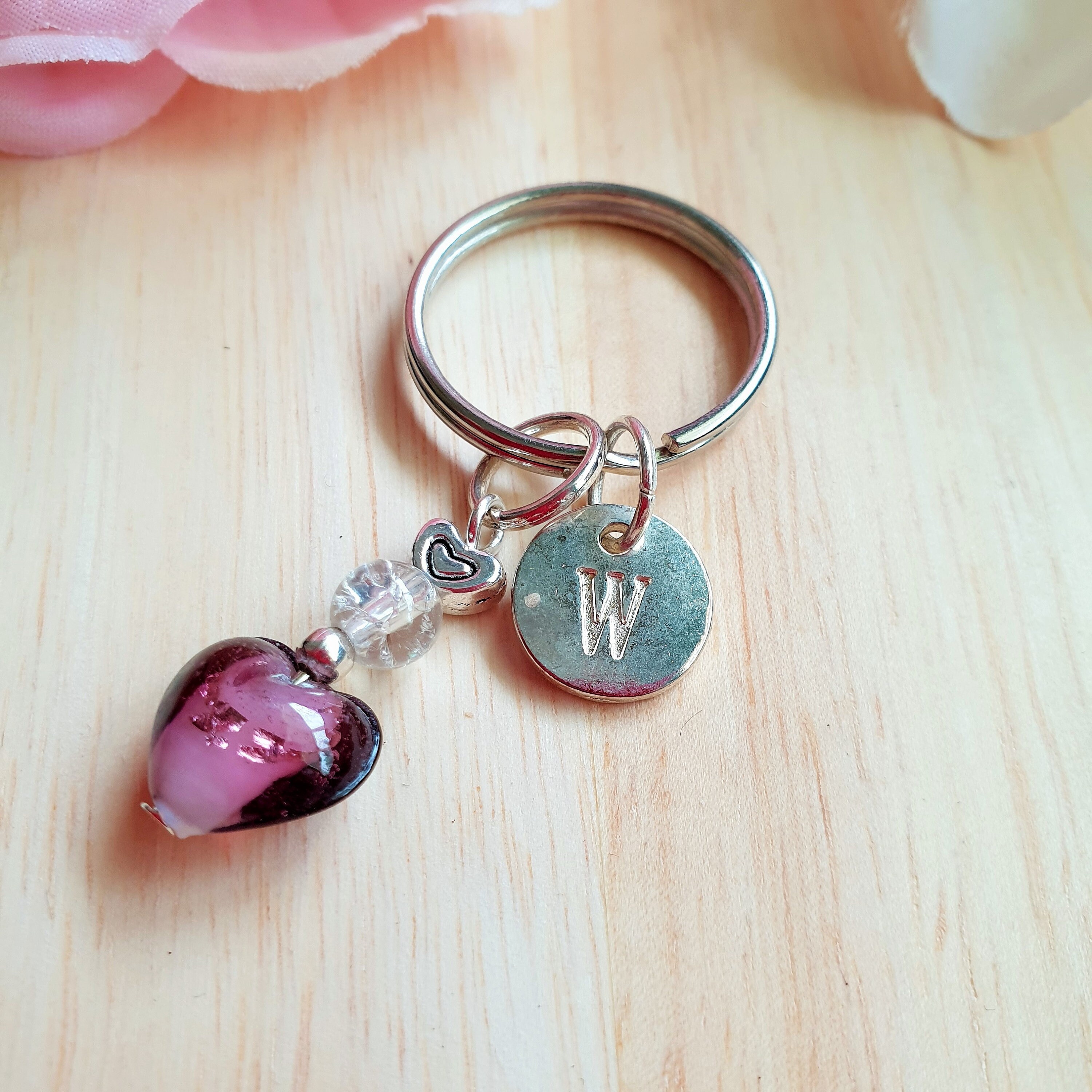 Murano Glass Heart Keyring With Initial Charm Personalized Etsy UK