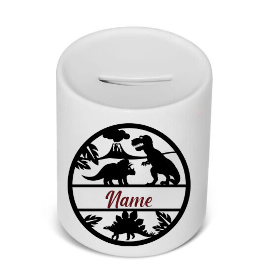 Dinosaur Money Box Piggy Bank Personalised Coin Jar Add a Etsy