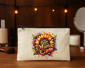 Melhor Bolsa de Maquiagem Infantil Girassol em Lona com Zíper para Melhores Mães