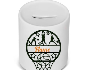 Basketball Money Box, piggy bank, personalised coin jar, add a name to customise.