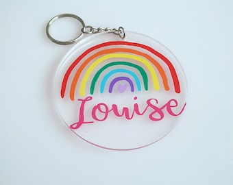 Personlised rainbow key ring, personlized rainbow key chain name with rainbow key ring, rainbow gift