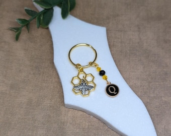 Chaveiro de Abelha, Pingente de Favo de Mel, Inicial Personalizada