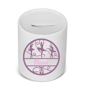 Ballerina Money Box, piggy bank, personalised coin jar, add a name to customise.