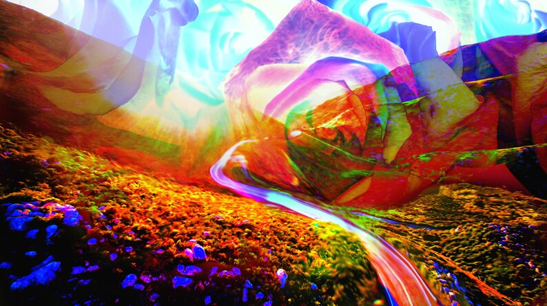 Rainbow Psychedelic Abstract Landscape Art Print Hippie Home | Etsy