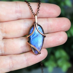 Labradorite | Antique Copper Pendant - Wire Wrapped Crystal Necklace - Handmade - Elven Inspired Jewelry - Wearable Art