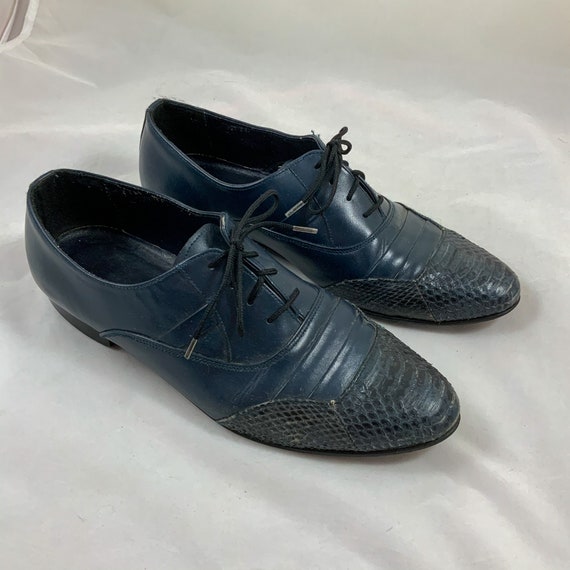 Vintage Mens Navy Blue Leather & Snakeskin Dress S