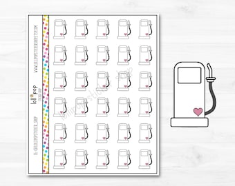 Doodle Gas Pump Planner Stickers for Any Planner, Black & White, Minimalist, Fuel, Station, Erin Condren, Happy Planner TN, Matte or Glossy