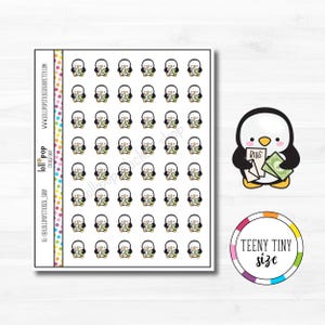 Stickers planificateur de personnage Teeny Tiny Penguin Pay Bills pour n'importe quel agenda, Erin Condren, Happy Planner, Hobonichi, Facture due, mat ou brillant