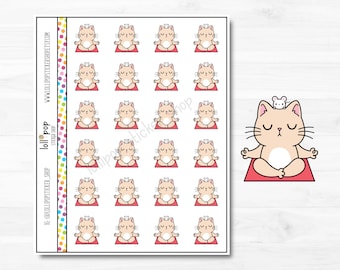Meditate Cat Planner Stickers: Yoga, Self Care, Journal Decals