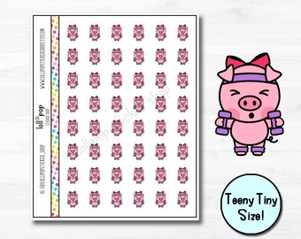 Teeny Tiny Piggy Workout Character Planner Stickers for Any Planner, Erin Condren, Happy Planner, Hobonichi, Gym, Exercise,  Matte or Glossy