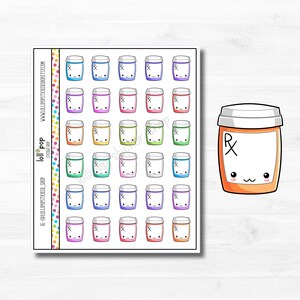 Kawaii Medication RX Prescription Bottle Planner Autocollants pour tout planificateur ou journal, Erin Condren, Mambi Happy Planner, Pills Matte Glossy