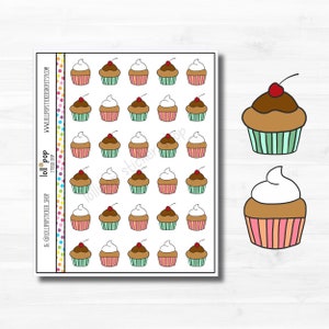 Stickers Doodle Cupcake Planner pour n'importe quel agenda, pâtisserie, pâtisserie, Erin Condren, Happy Planner TN, mat ou brillant, livraison rapide