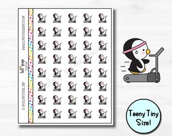 Teeny Tiny Penguin Treadmill Character Planner Stickers for Any Planner, Erin Condren, Happy Planner, Hobonichi, Gym, Run,  Matte or Glossy