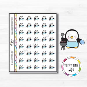 Autocollants de planificateur de personnage barbecue Teeny Tiny Penguin pour n'importe quel agenda, Erin Condren, Happy Planner, Hobonichi, Grill Out, mat ou brillant