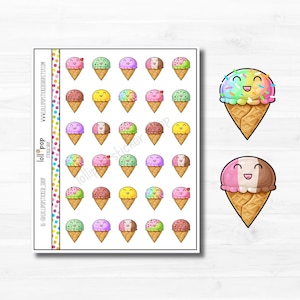 Autocollants Kawaii Ice Cream Planner pour tout agenda, été, week-end, friandise, Erin Condren, Happy Planner, TN, Matte ou Glossy