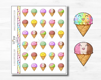 Kawaii Ice Cream Planner Stickers: Summer Treats, Journaling (Matte or Glossy)