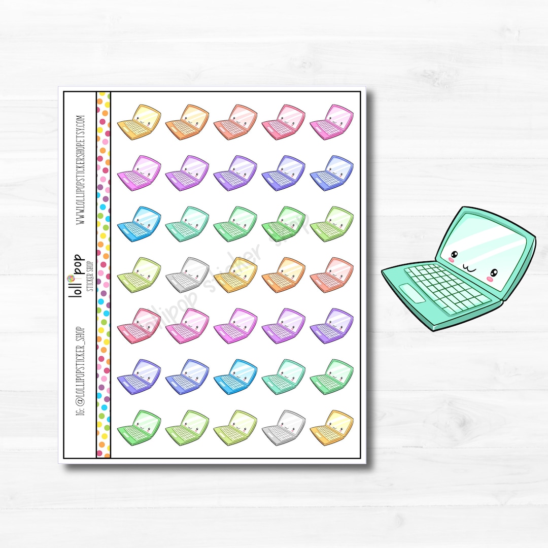 Kawaii Laptop Computer Planner Stickers for Any Planner, Erin Condren ...