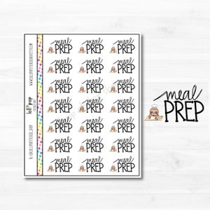 May include: A sheet of 18 sloth-themed stickers with the text "meal prep" in black. The sloth is wearing a chef's hat and holding a rolling pin.