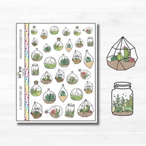 Doodle Terrarium Planner Autocollants pour tout planificateur, plantes, déco, eau, Erin Condren, Happy Planner TN, mat ou brillant