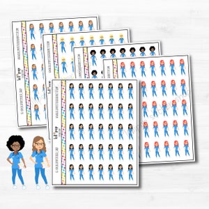Nurse Character Planner Stickers for Any Planner, Nursing Student, Doctor Appointment Girl, Work, Matte or Glossy, Quick Ship