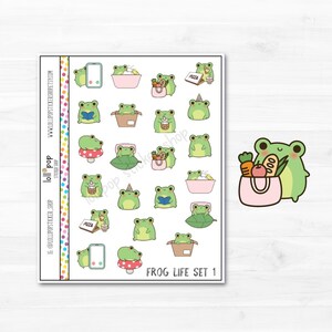 Ensemble d'autocollants pour agenda 1er personnage Frog Life pour tous les agendas, Erin Condren, Happy Planner, TN, Froggy, tâches ménagères, adulte, mat ou brillant