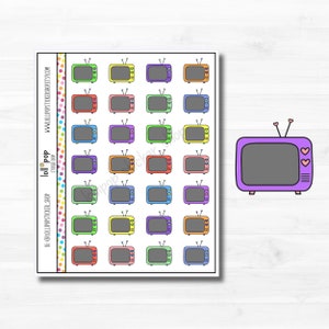 Doodle TV Planner autocollants pour n’importe quel planificateur, télévision, binge show, rappel, stream, film, erin condren, happy planner TN, mat ou brillant