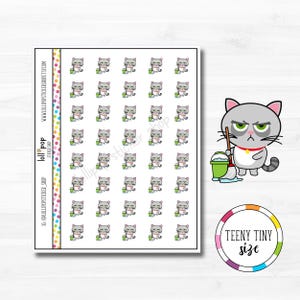 Stickers autocollants pour agenda, petit chat grincheux, vadrouille pour tout agenda, Erin Condren, Happy Planner, vadrouille, propre, mat ou brillant