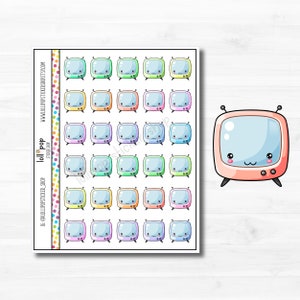 Stickers planificateur TV kawaii pour n'importe quel agenda, Erin Condren, Happy Planner, TN, rappel d'émission de télévision, soirée cinéma, mat ou brillant