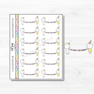 Life of Lulu Bannière Joyeux anniversaire Personnages Planner Autocollants pour tout planificateur, Erin Condren, Happy Planner, TN, HBD, Matte ou Glossy