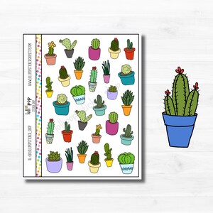 Stickers Doodle cactus pour agenda, plantes d'intérieur, fleurs aquatiques, déco, Erin Condren, Happy Planner TN, mat ou brillant