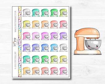 Kawaii Mixer Planner Stickers: Baking & Meal Planning (Matte or Glossy)