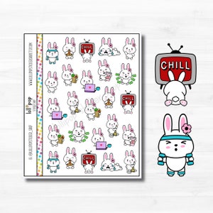 Stickers agenda adulte lapin personnage pour n'importe quel agenda, Erin Condren, Happy Planner, TN, lapin, tâches ménagères, tâche, mat ou brillant
