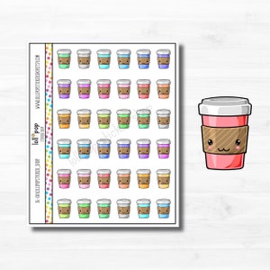 Kawaii Coffee Planner Stickers for Any Planner, TN, Erin Condren, Happy Planner, Tea, Latte, Matte or Glossy, Ready to Ship