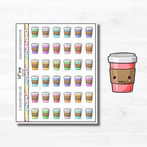 Autocollants Kawaii Coffee Planner pour tout planificateur, TN, Erin Condren, Happy Planner, thé, latte, mat ou brillant, prêt à expédier