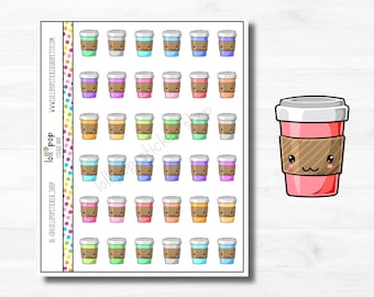 Kawaii Coffee Planner Stickers for Any Planner, TN, Erin Condren, Happy Planner, Tea, Latte, Matte or Glossy, Ready to Ship