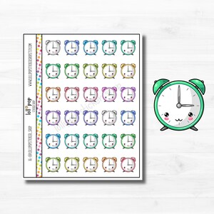 Kawaii Alarm Clock Sheet Planner Autocollants pour tout agenda ou journal, tôt le matin, Erin Condren, Happy Planner, Matte ou Glossy