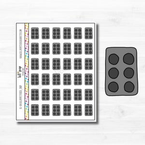 Doodle Muffin Tin Planner Autocollants pour tout planificateur, cuisson, cuisson, cuisine, Erin Condren, Happy Planner TN, mat ou brillant