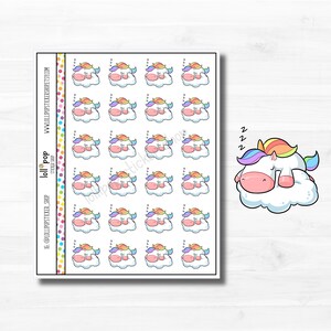 Stickers de planificateur de personnage de sommeil licorne kawaii pour n'importe quel agenda, Erin Condren, Happy Planner, TN, se coucher tôt, week-end, mat ou brillant
