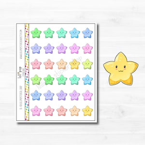 Stickers planificateur étoiles kawaii pour n'importe quel agenda, Erin Condren, Happy Planner, TN, Rappelez-vous, Important, Mignon, Étoile, Enfants, Mat ou brillant