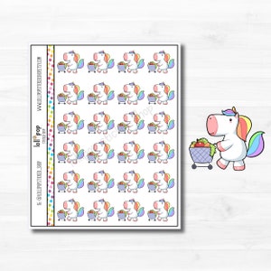 Kawaii Unicorn Grocery Shopping Character Planner Stickers for Any Planner, Erin Condren, Happy Planner, TN, Groceries, Matte or Glossy