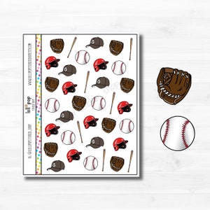 Doodle Baseball Planner Autocollants pour tout planificateur, baseball, jeu, sports, entraînement, Erin Condren, Happy Planner TN, mat ou brillant