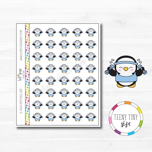 Stickers planificateur de personnage d'entraînement de minuscule pingouin pour n'importe quel agenda, Erin Condren, Happy Planner, Hobonichi, salle de sport, mat ou brillant