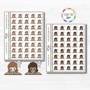 Stickers planificateur de personnage d'étude de petite fille minuscule pour n'importe quel agenda, Erin Condren, Happy Planner, mat ou brillant