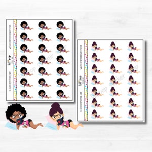 Lecture de personnage Girl Planner Autocollants pour n’importe quel planificateur, Lire un livre, Relax, Study, Erin Condren, Happy Planner, Haley ou Mia, Matte ou Glossy