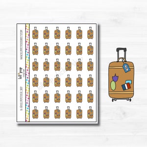 Autocollants de planificateur de valise Doodle pour tout planificateur, valise, voyage, vacances, pack, vol, erin condren, happy planner TN, mat ou brillant