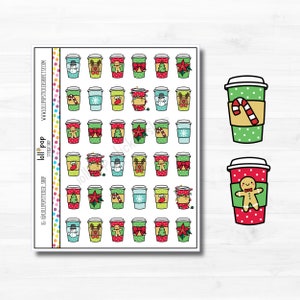 Doodle Christmas Drink Planner Autocollants pour tout planificateur, Erin Condren, Happy Planner, Hot Cocoa, Latte, Coffee, Matte ou Glossy Quick Ship
