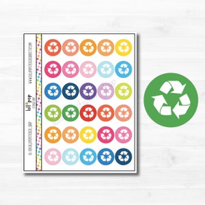 Autocollants de planificateur de jour de recyclage multicolore pour tout planificateur, Erin Condren, Happy Planner, bac à compost, jour, point de rappel, tâche, mat ou brillant
