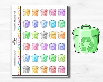 Kawaii Recycle Can Planner Stickers for Any Planner, Pick Up, Day, Erin Condren, Happy Planner, TN, Matte or Glossy, Quick Ship